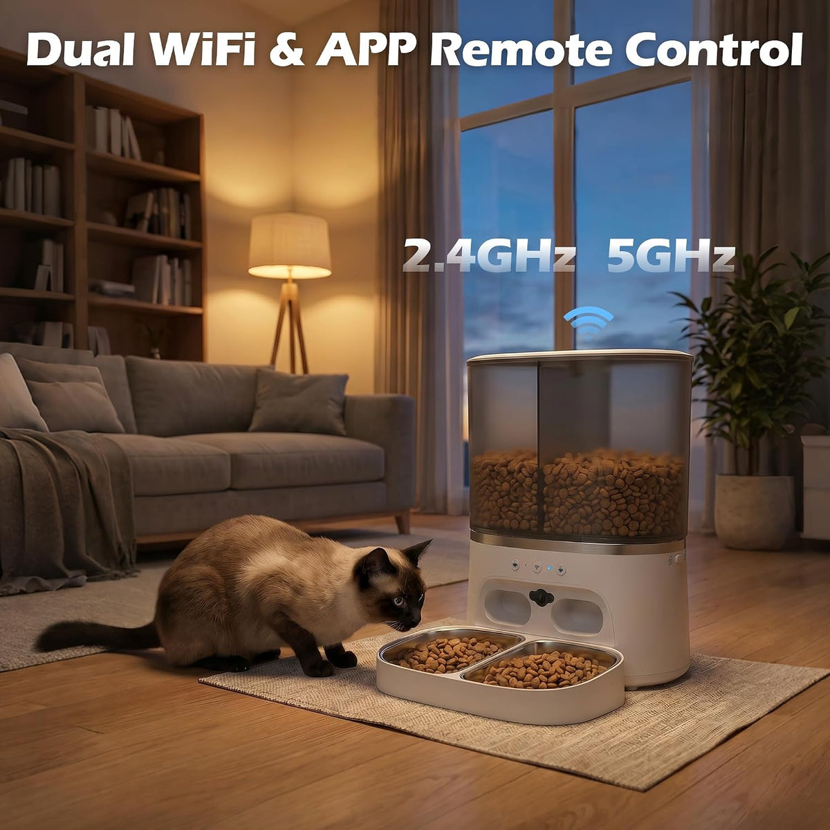 automatic cat feeder with camera, automatic dog feeder, side view