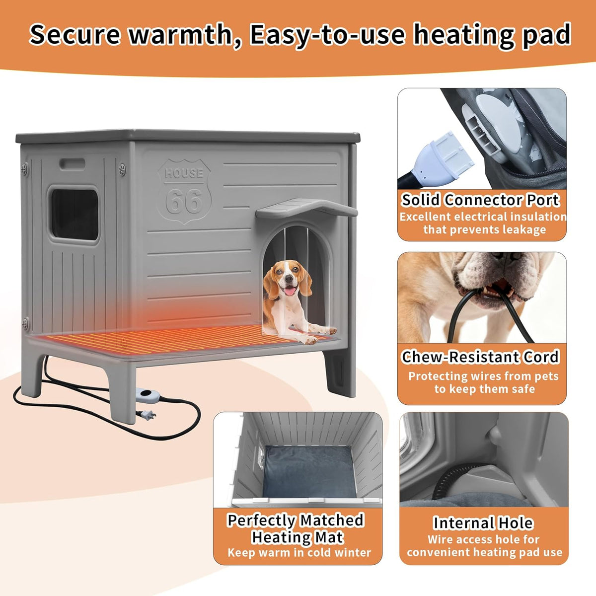 heated dog house for outside, outdoor indoor dog shown in use