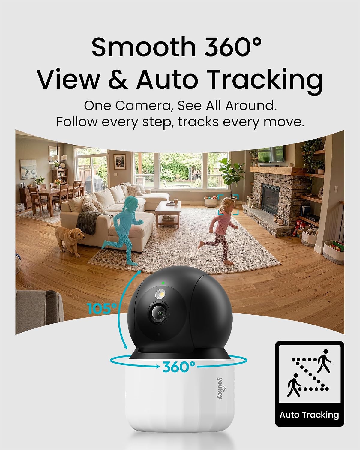youkey 2k indoor secuirty camera, 360° view baby shown in use