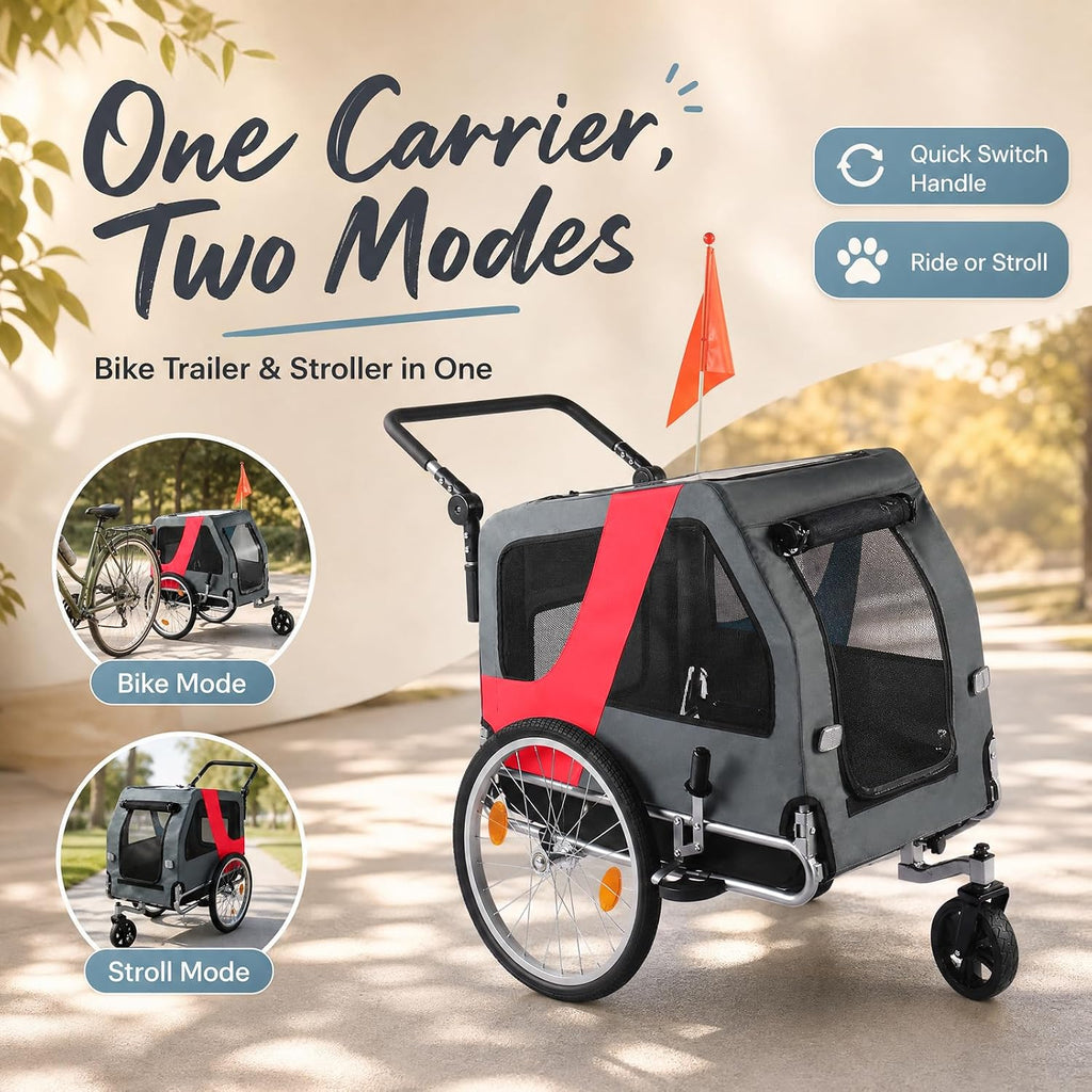 2-in-1 pet bike trailer & stroller, 165lbs carrier shown in use