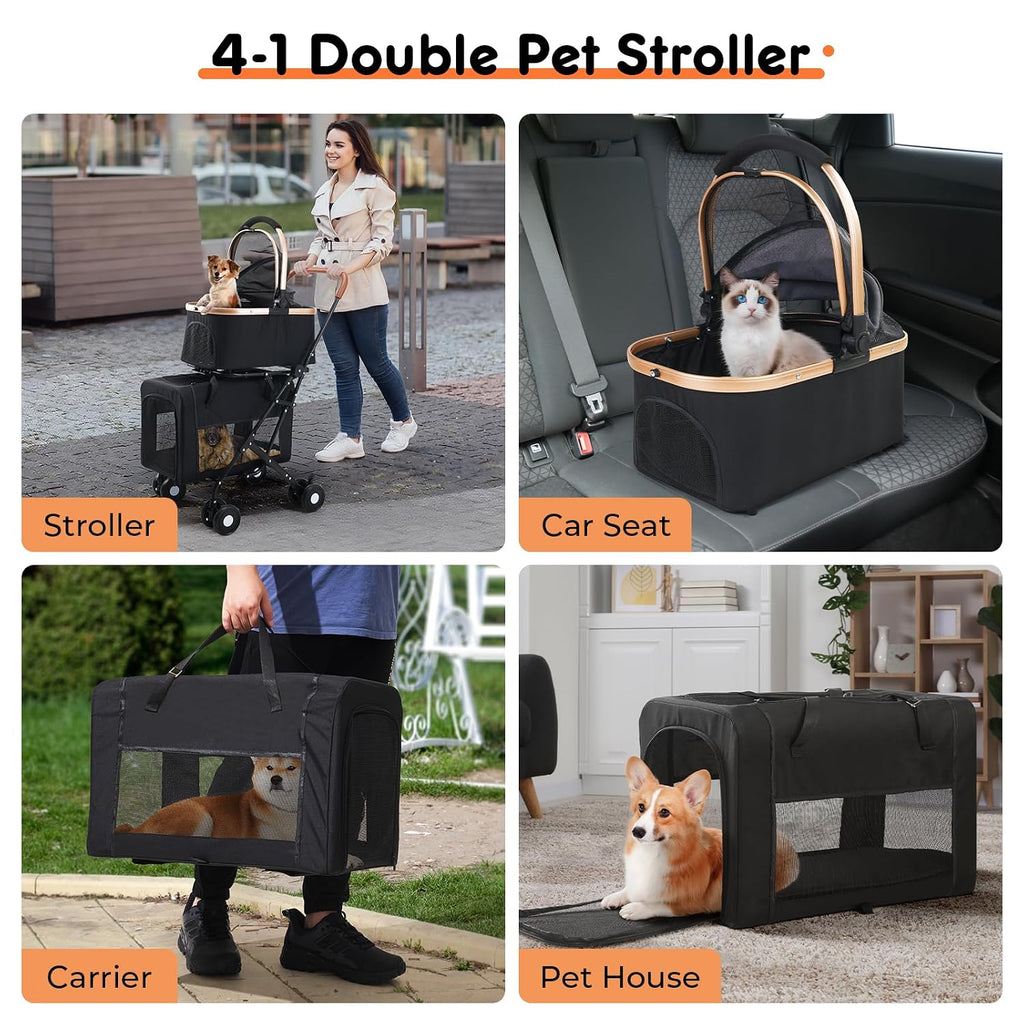 double pet stroller for small medium dogs, close-up detail