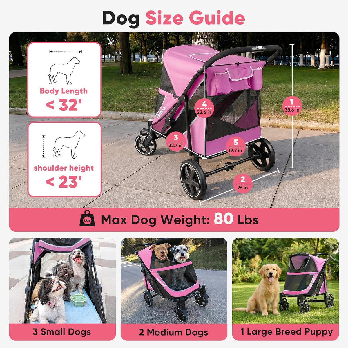 petbobi dog stroller for large medium dogs up shown in use