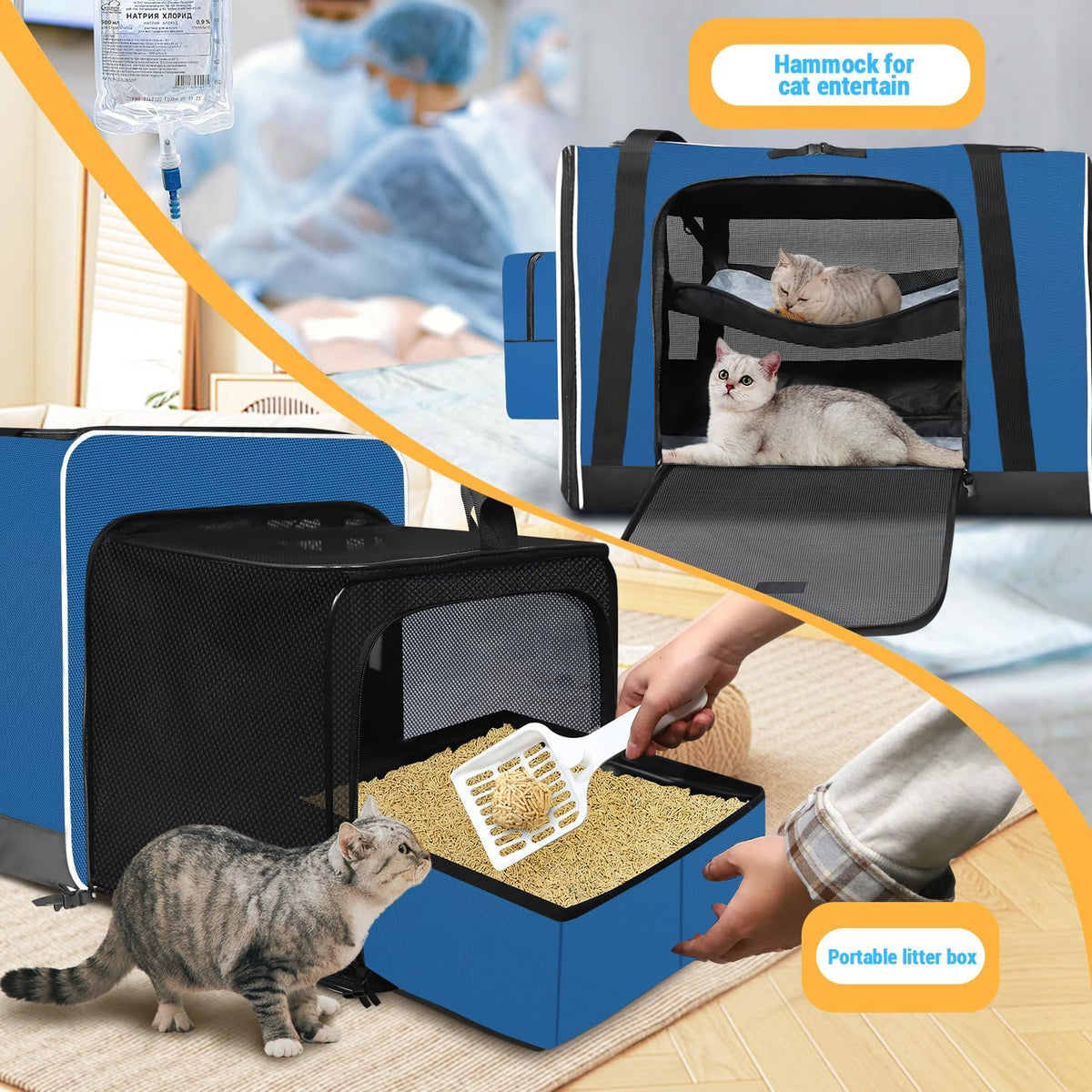 petskd side expandable large cat carrier with litter showing dimensions