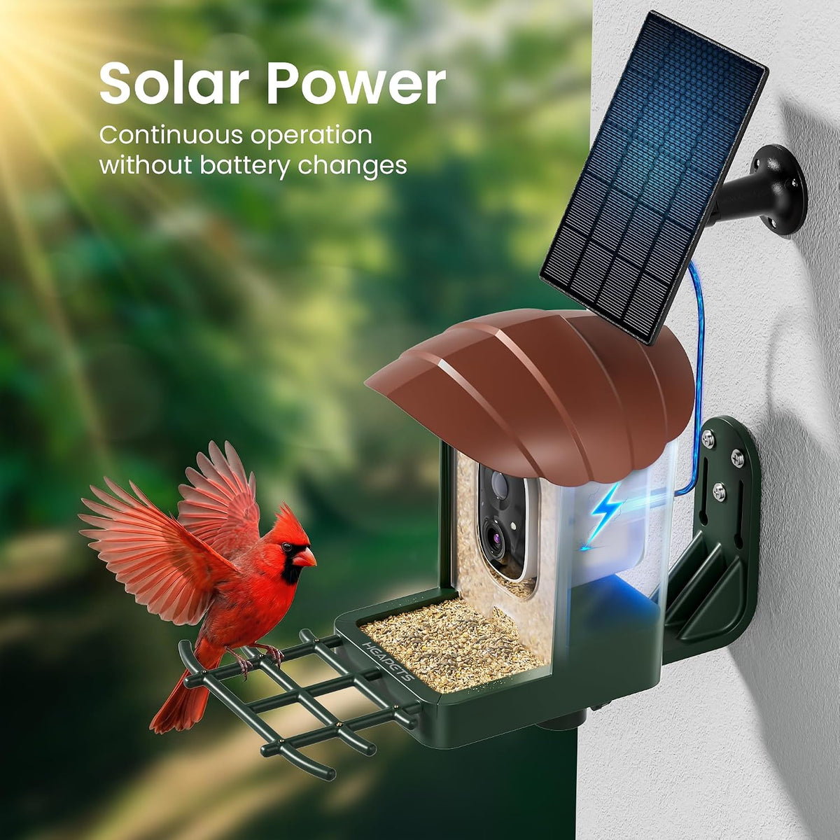 heapets bird feeder with camera solar powered, 3k, side view