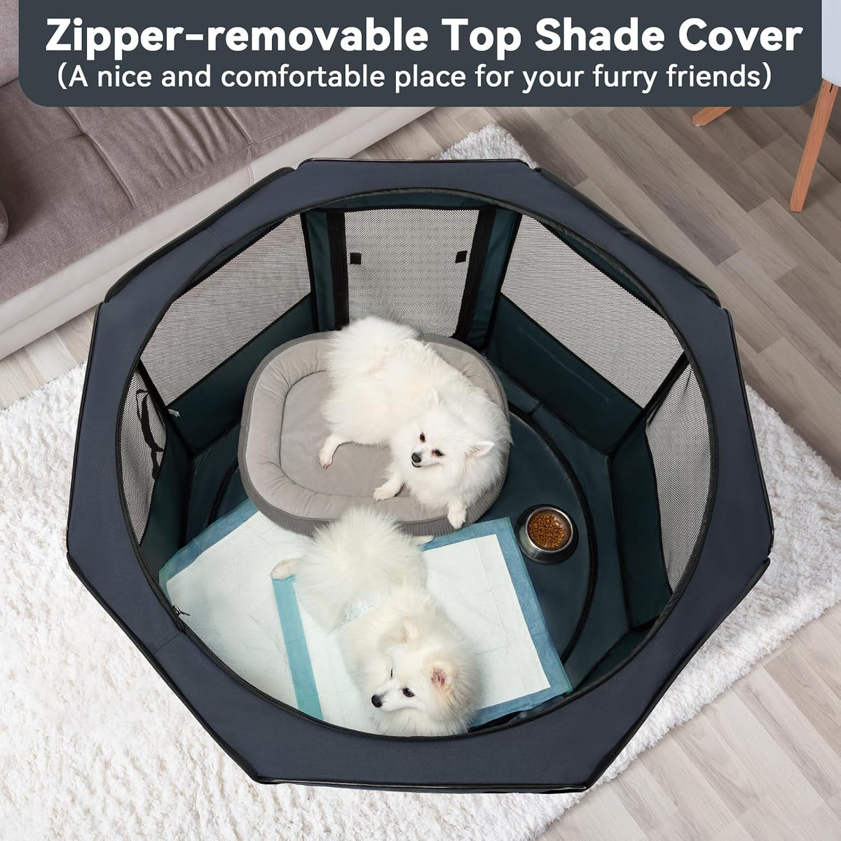 petsfit 45.5" dog playpen with dual zipper doors shown in use