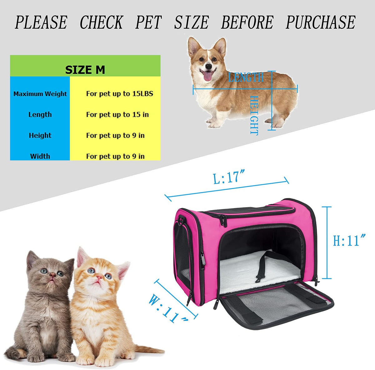 soft sided carrier for small medium cats dogs,tsa, side view