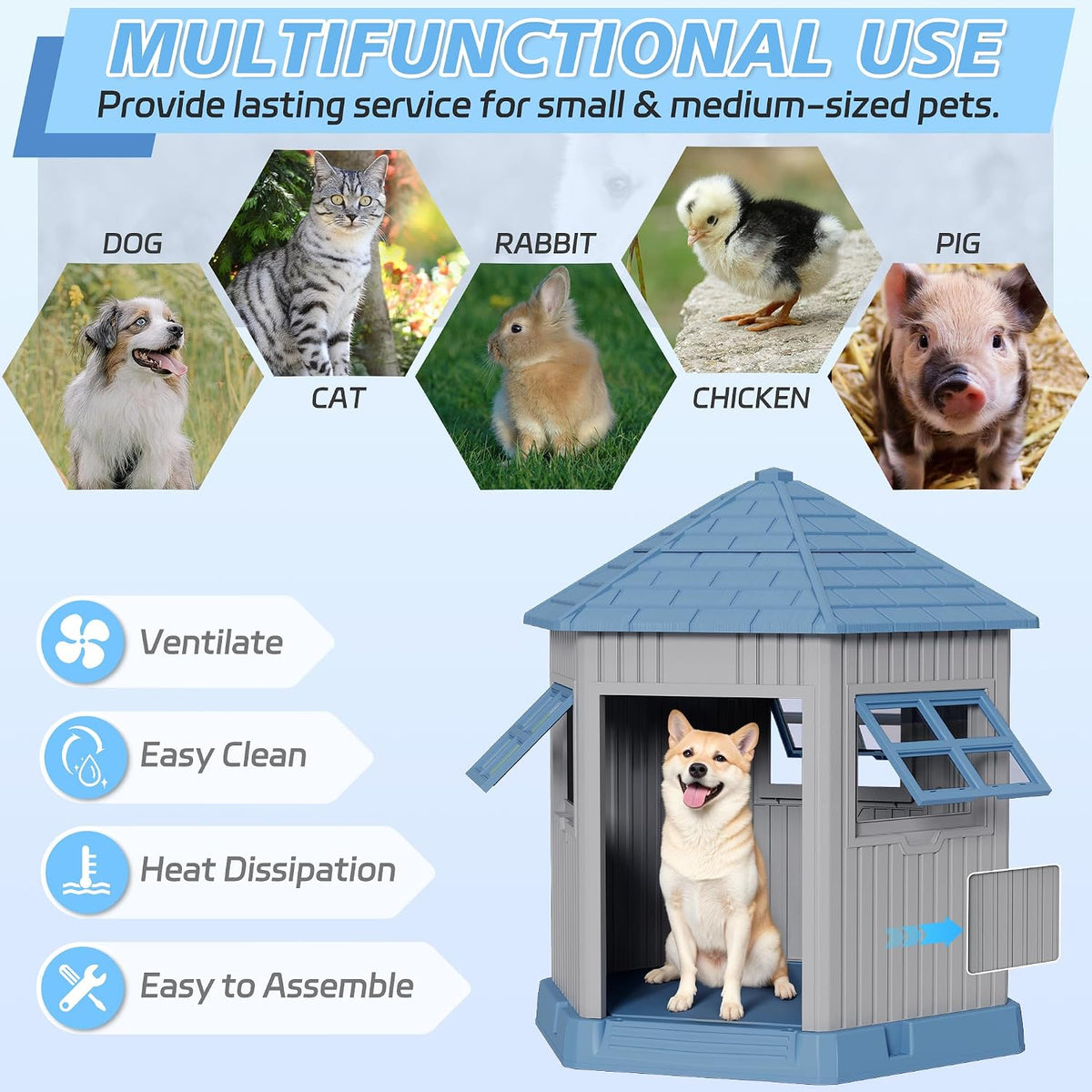 fancyango sturdy dog house indoor outdoor for small, side view