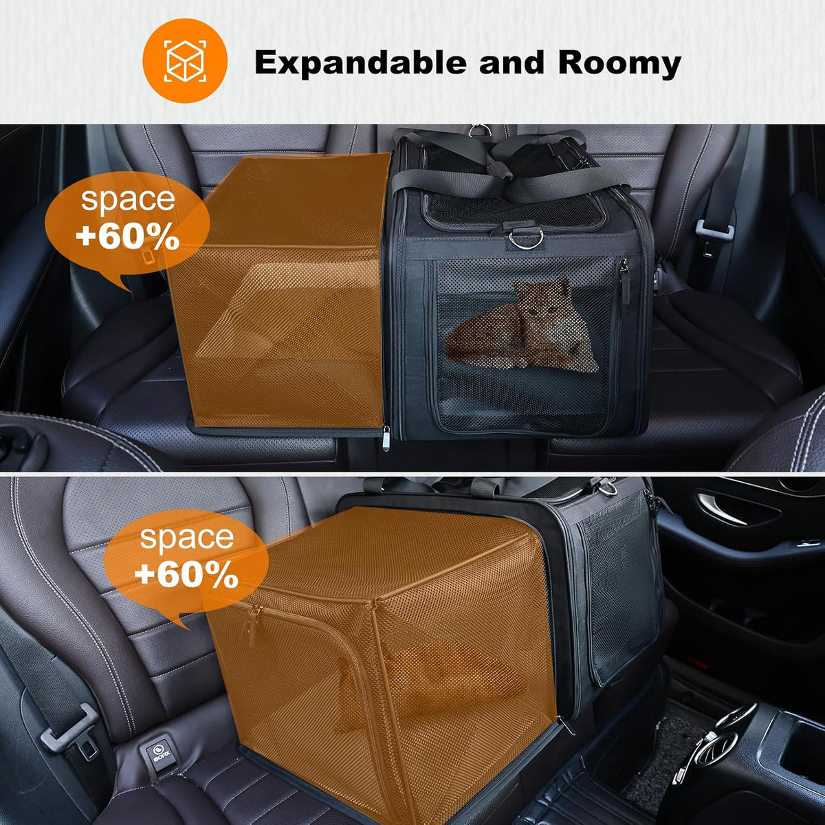 pidipiti 20x14x14 expandable car cat carrier, with portable, close-up detail