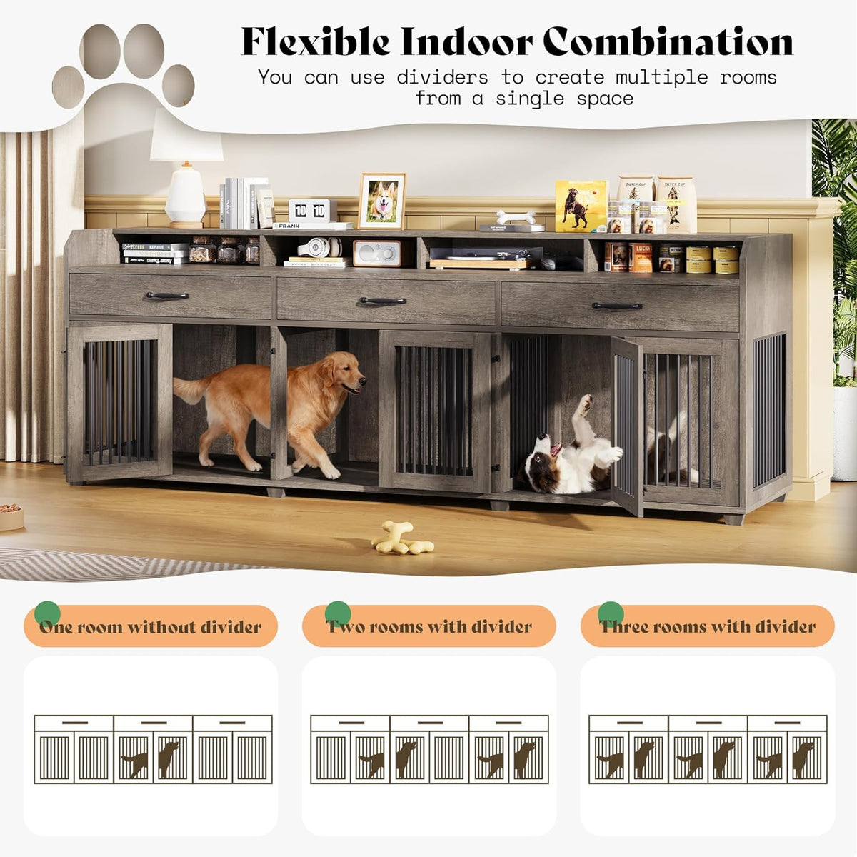 amerlife 95" dog crate furniture, multi-functional tv stand, package contents