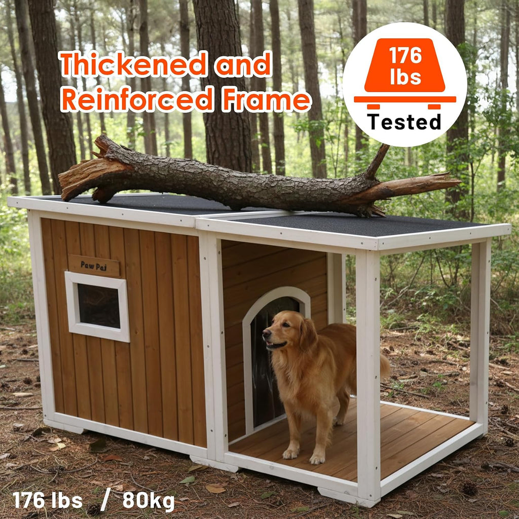dog house outdoor large breed, 59” insulated dog showing dimensions