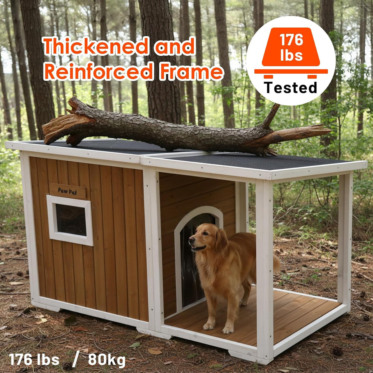 dog house outdoor large breed, 59” insulated dog showing dimensions