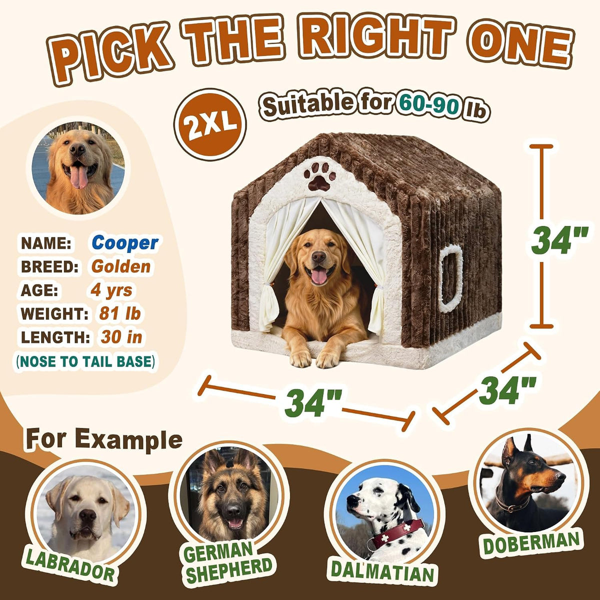 luxury dog house indoor, warm double-layer dog cave, package contents
