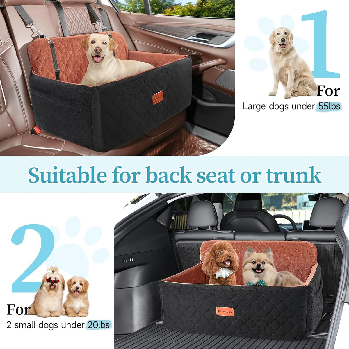 dog car seat for medium large dogs under showing dimensions