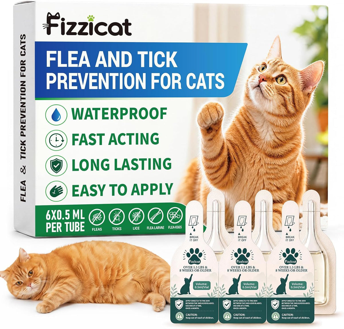 new fizzicat flea and tick prevention for cats, main product view