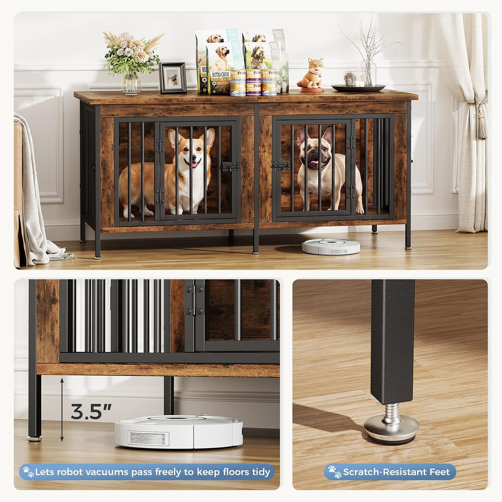 dumos 54" dog crate furniture for 2 dogs, side view