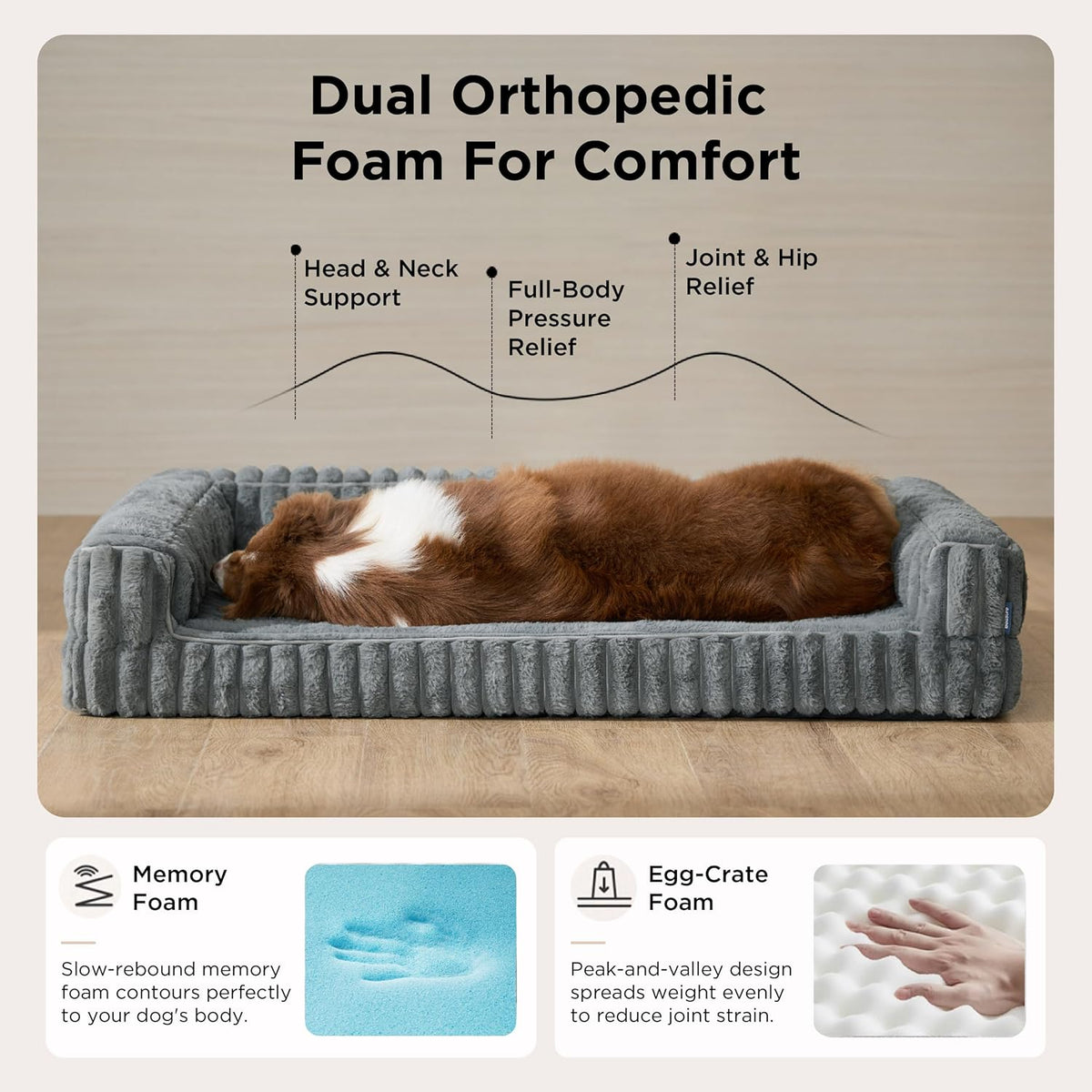 bedsure comfyfleece® memory foam orthopedic dog bed medium, close-up detail
