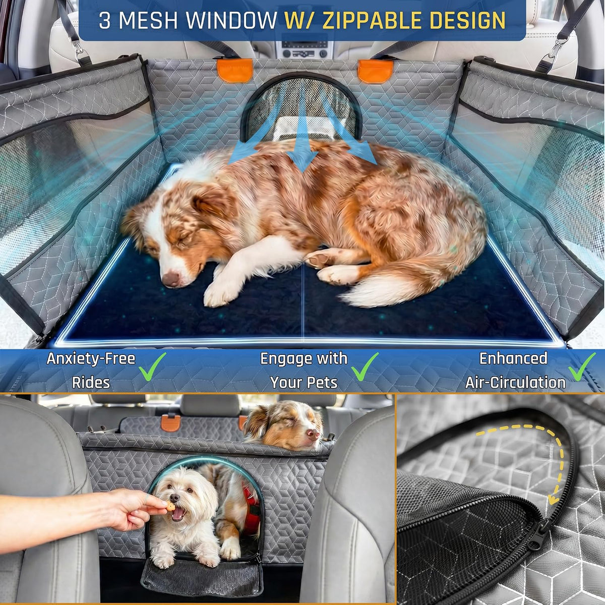 dog car seat for large medium dogs, back, side view