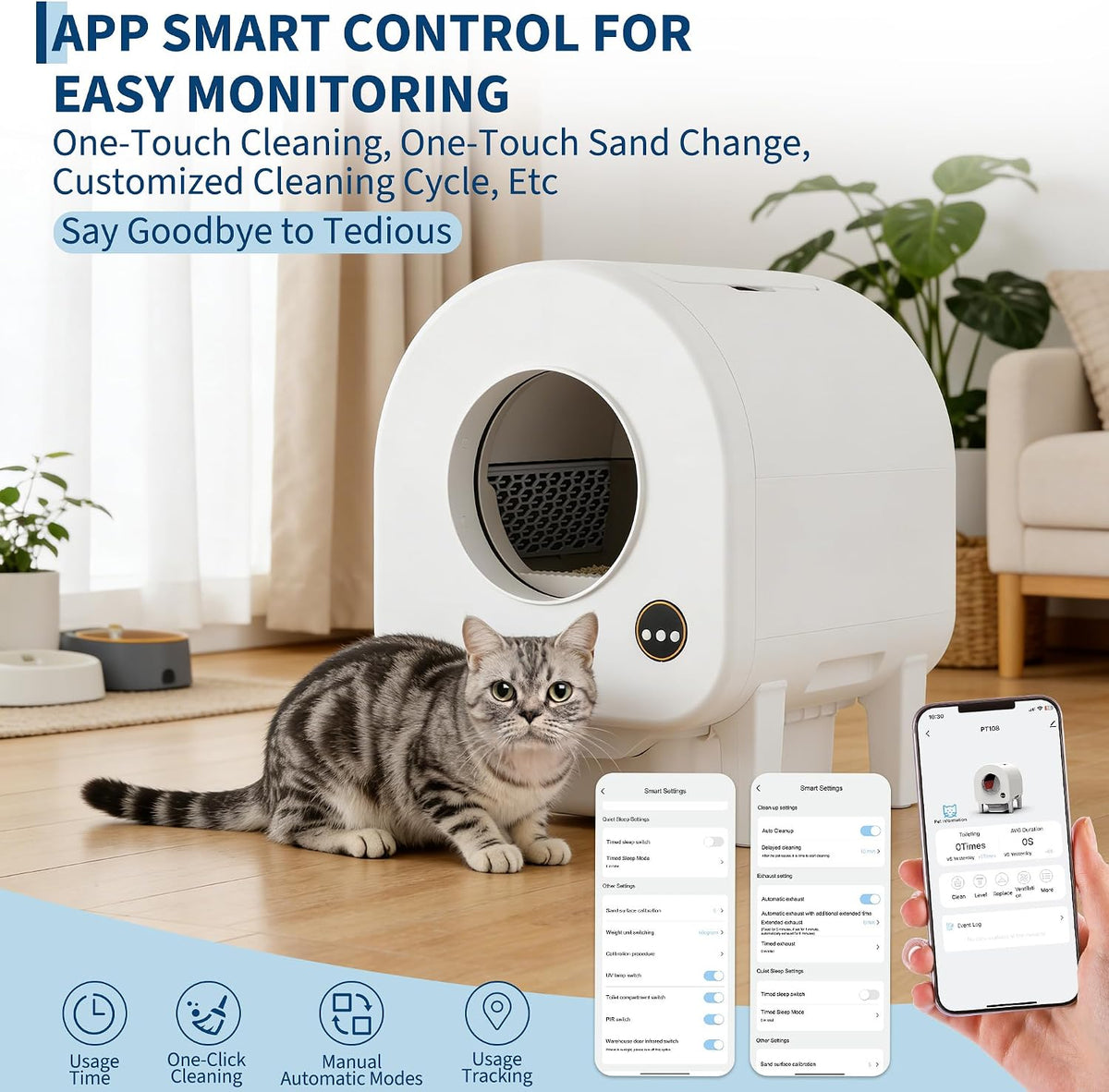 garvee self-cleaning cat litter box, automatic smart pet, close-up detail