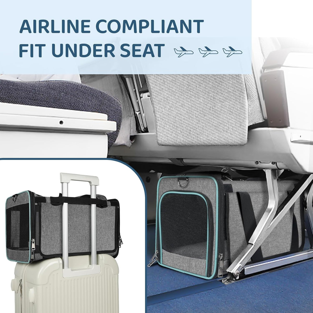 gapzer cat carrier american, united, delta airline approved, side view