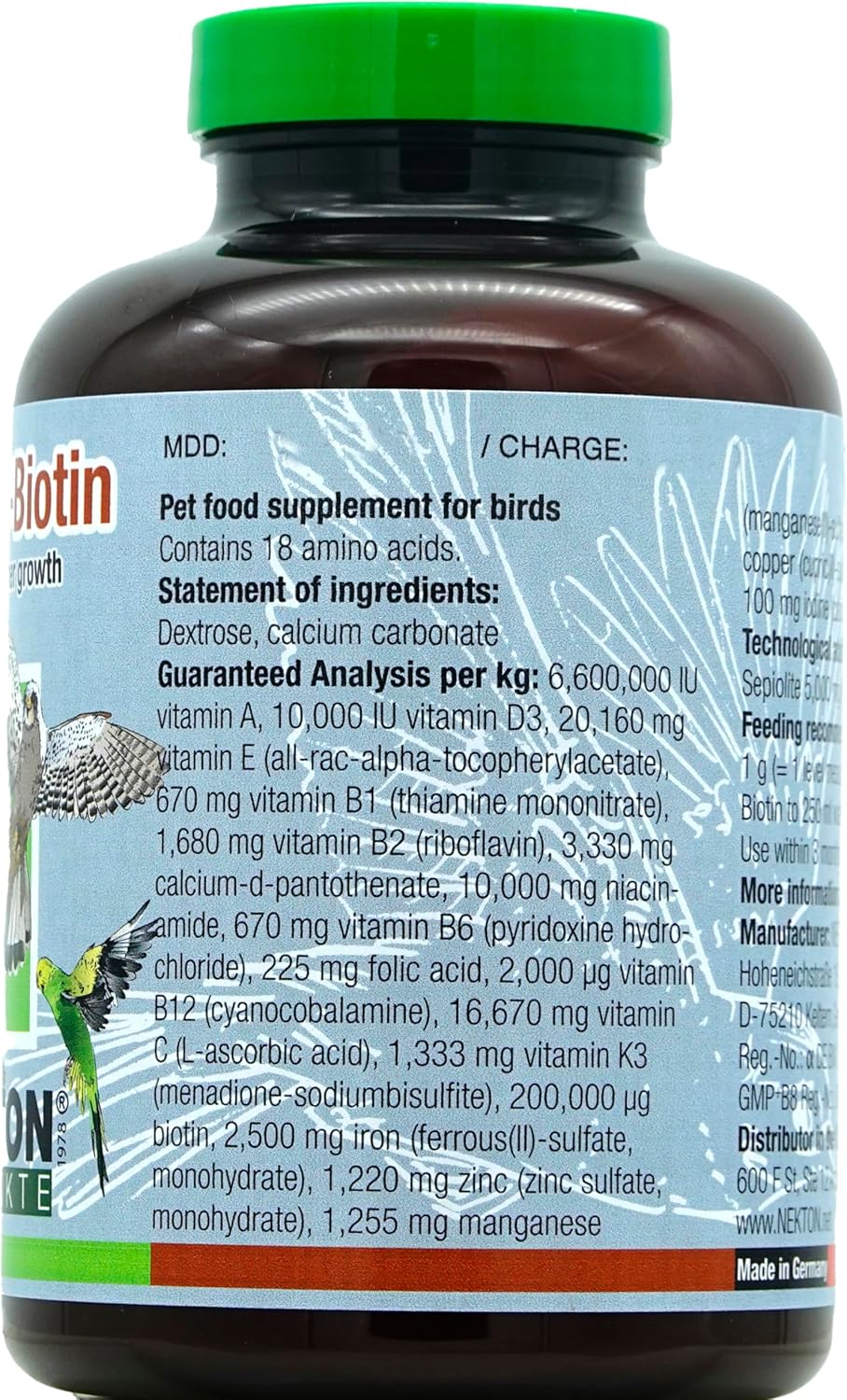 nekton-biotin for bird feathering 330gm/ 11.64oz shown in use