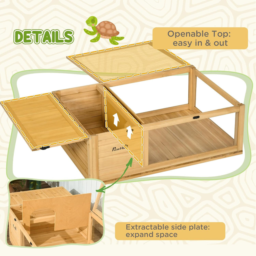 pawhut wooden tortoise house indoor turtle habitat enclosure, side view