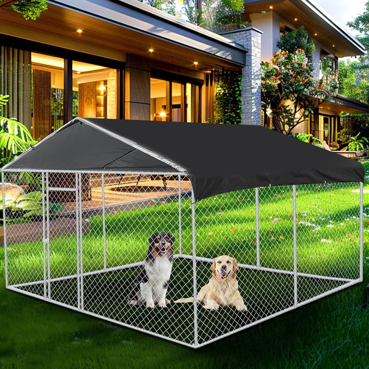 10x10 ft outdoor metal dog kennel with roof, main product view