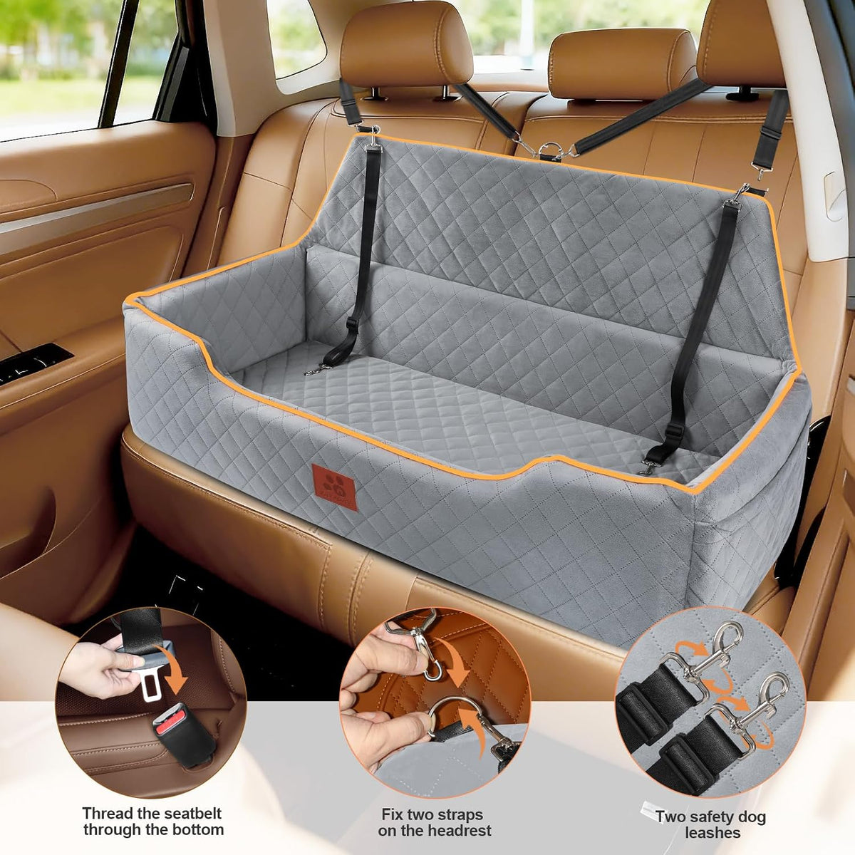 xieeaozee large dog car seat for pets under, close-up detail