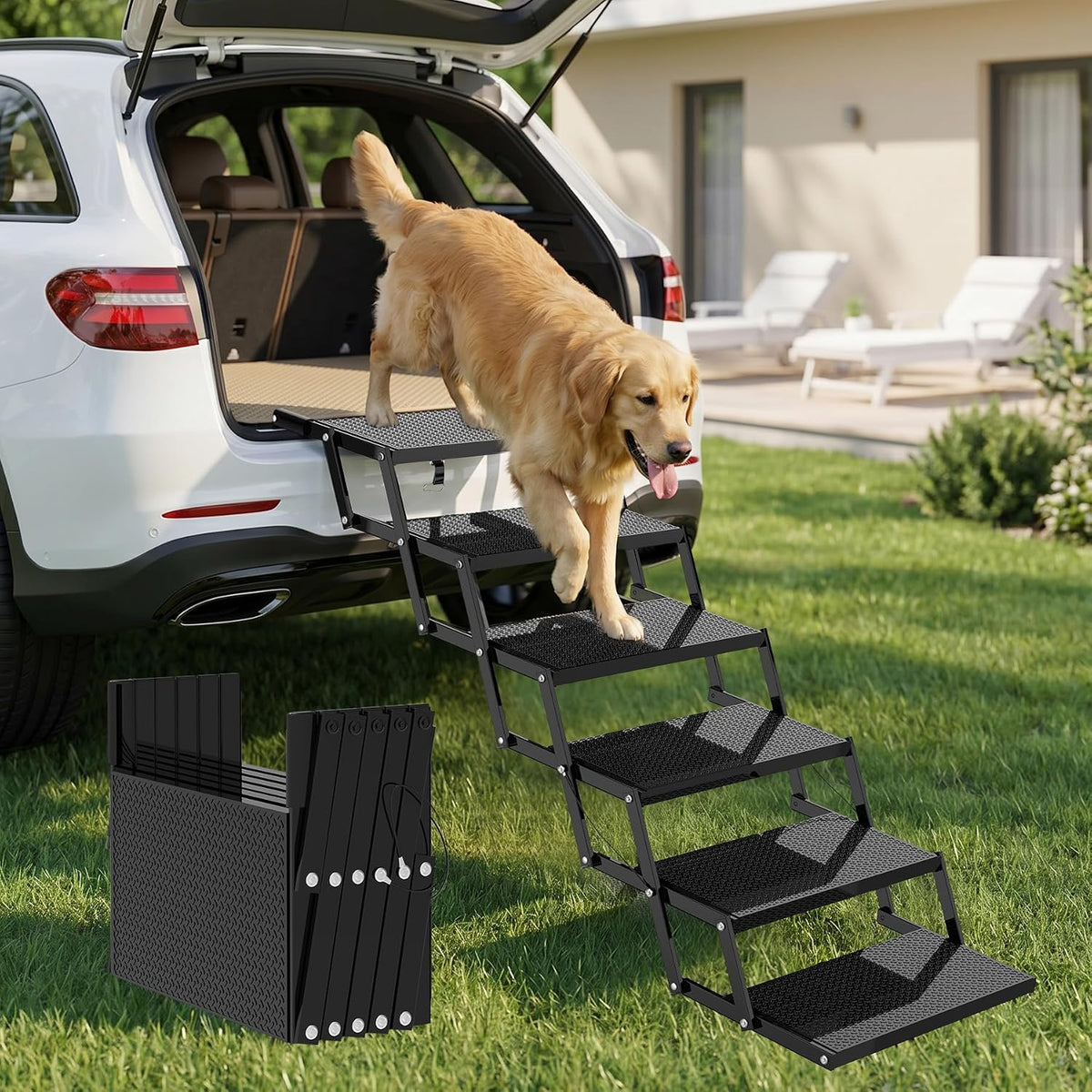 6-step dog stairs for car, foldable pet steps, main product view