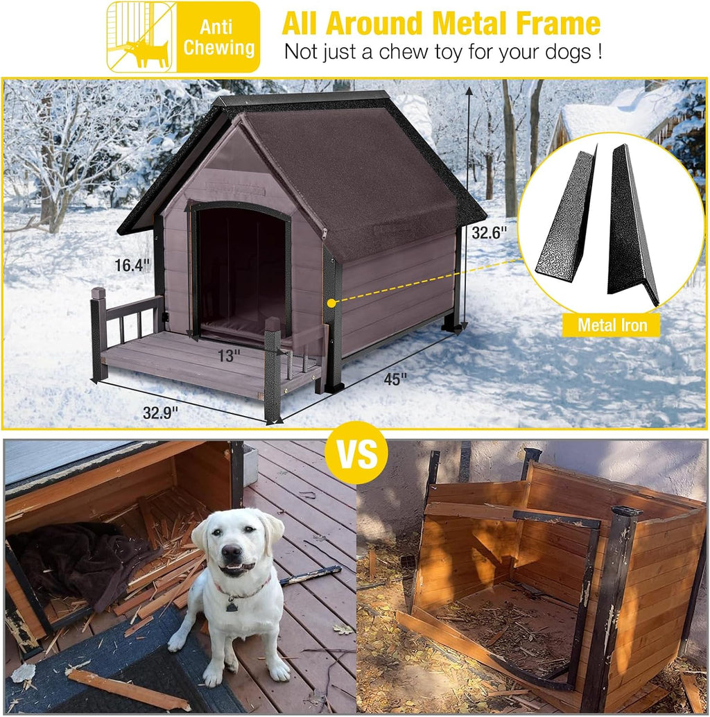 heated dog house with insulated liner, waterproof dog showing dimensions