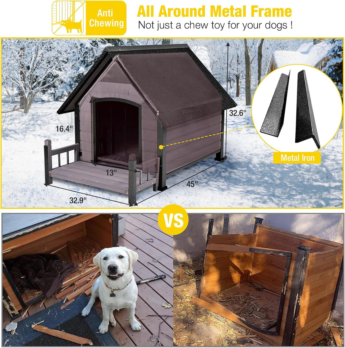 heated dog house with insulated liner, waterproof dog showing dimensions