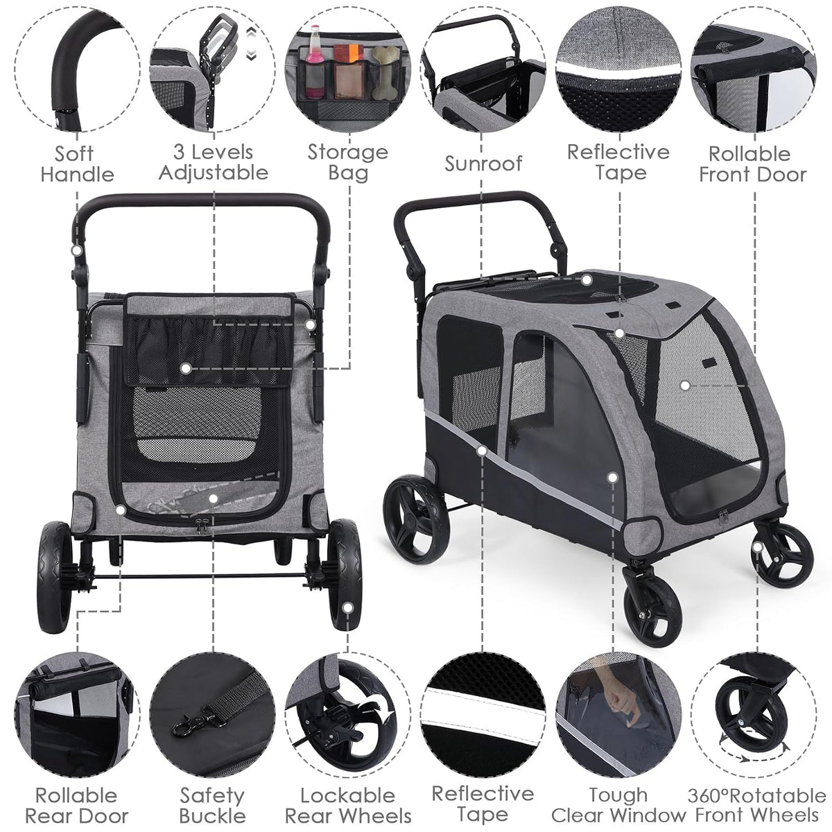 saudism dog stroller for large & medium dogs shown in use