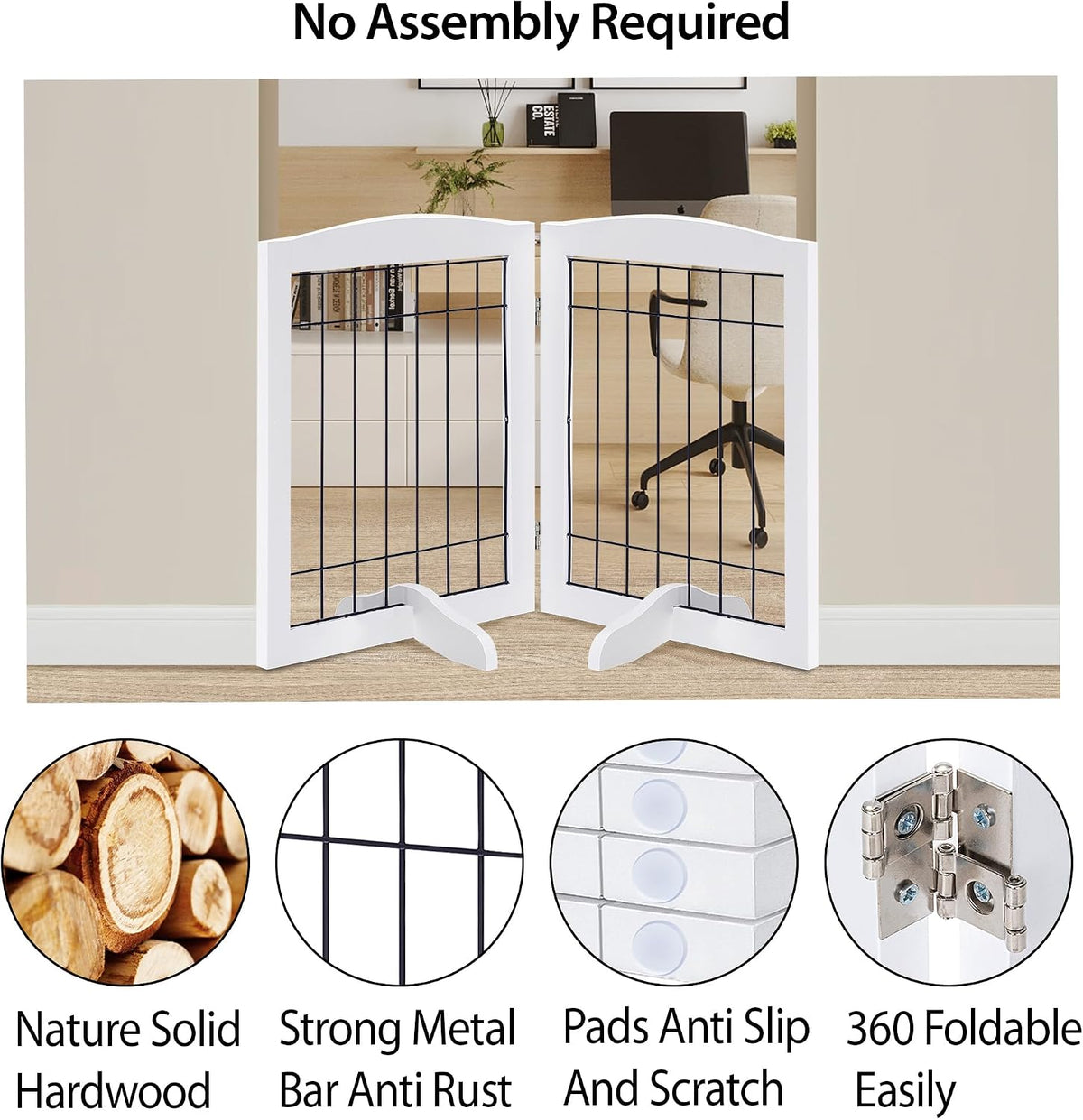lzrs 2-panel freestanding adjustable wooden dog gate—30” tall, close-up detail