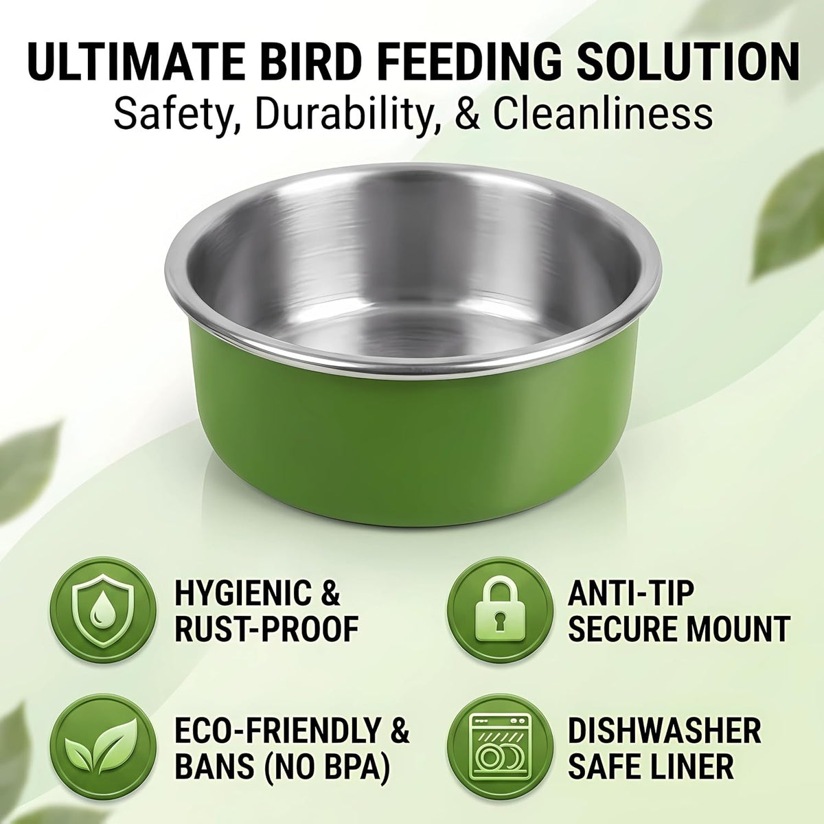 stainless steel bird bowls for cage (8 pack)–, side view