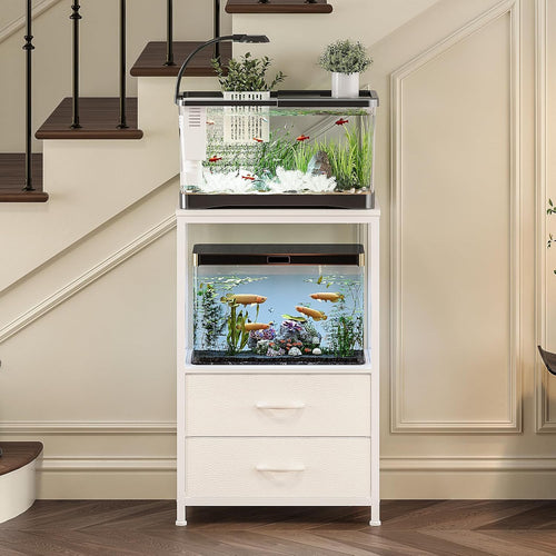 10 gallon aquarium stand with 2 drawers, white shown in use