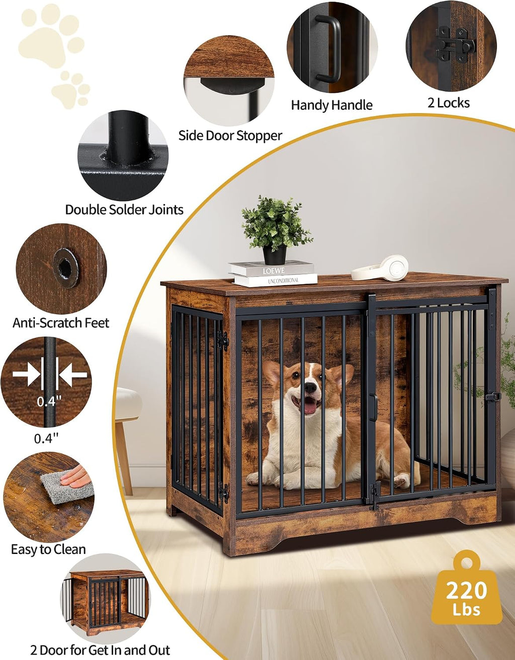 hzuaneri 31.9 in m dog crate furniture indoor on a desk or shelf