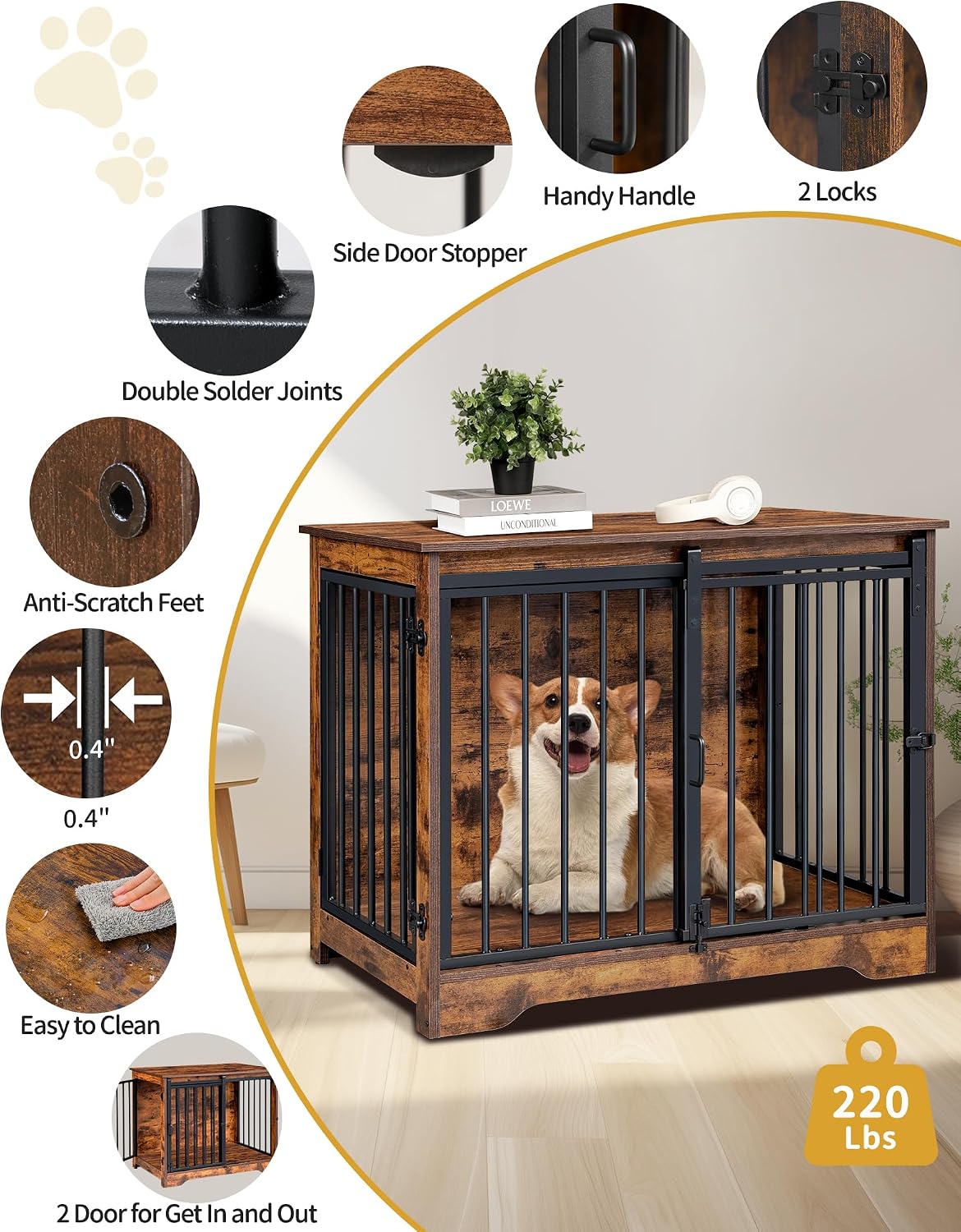 hzuaneri 31.9 in m dog crate furniture indoor on a desk or shelf