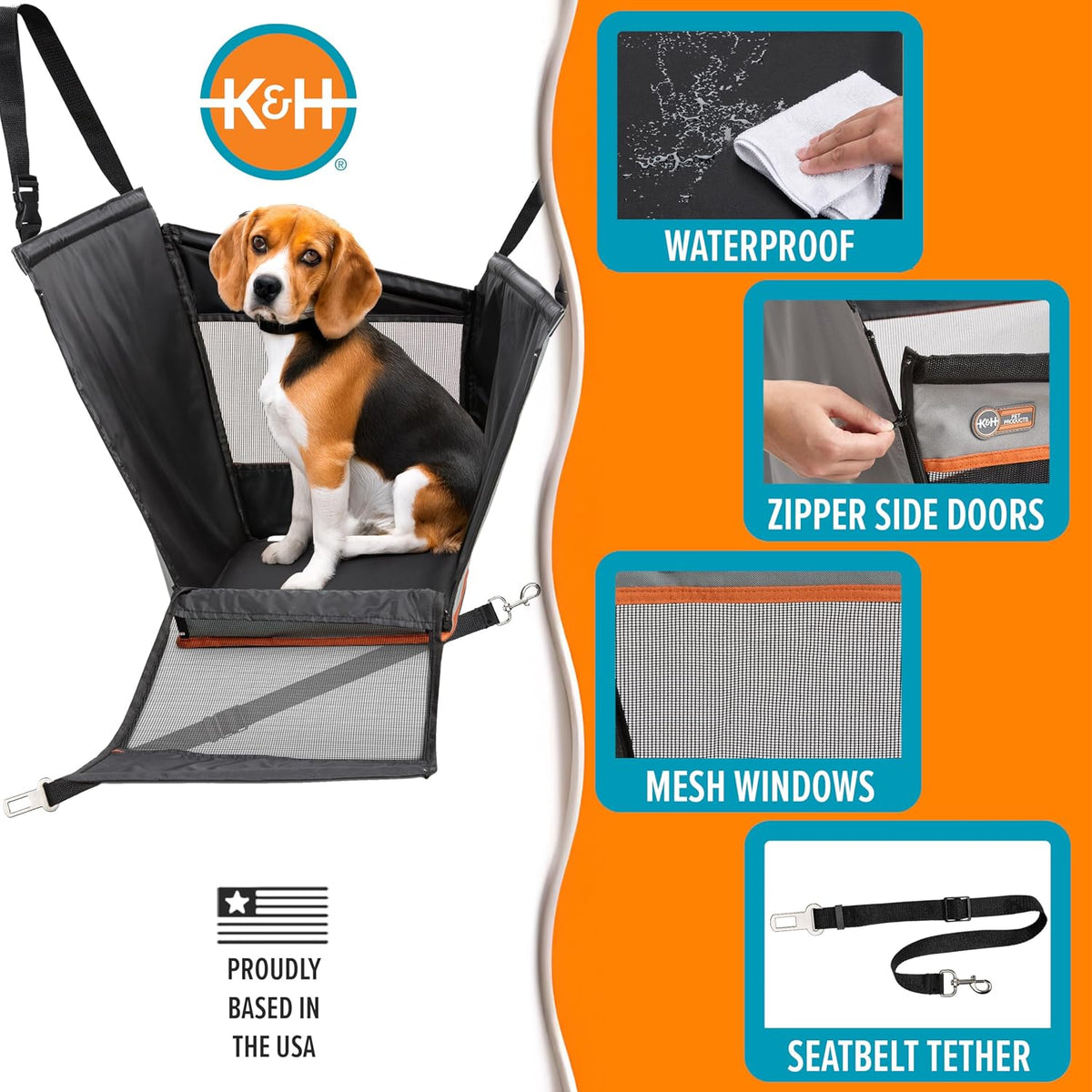 k&h buckle n go dog car seat for showing dimensions