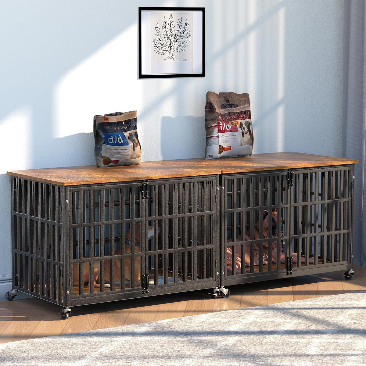 38 inch dog crate furniture, heavy duty wooden shown in use