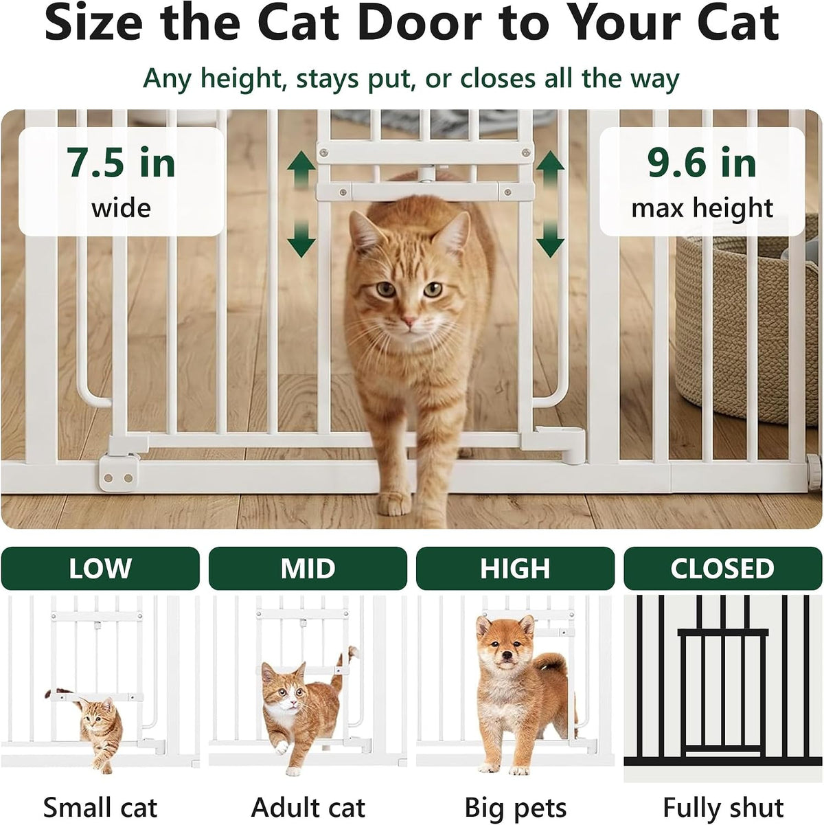 dog gate with adjustable cat door, 29.5-42.5 in, close-up detail