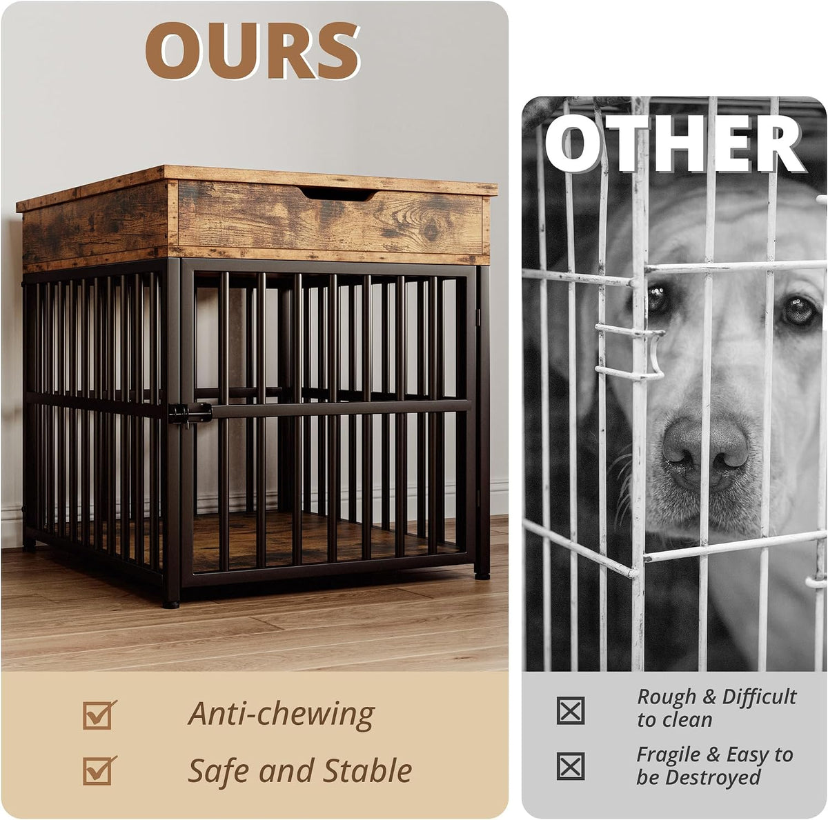 ironck dog crate furniture for small dogs, rustic, view 9