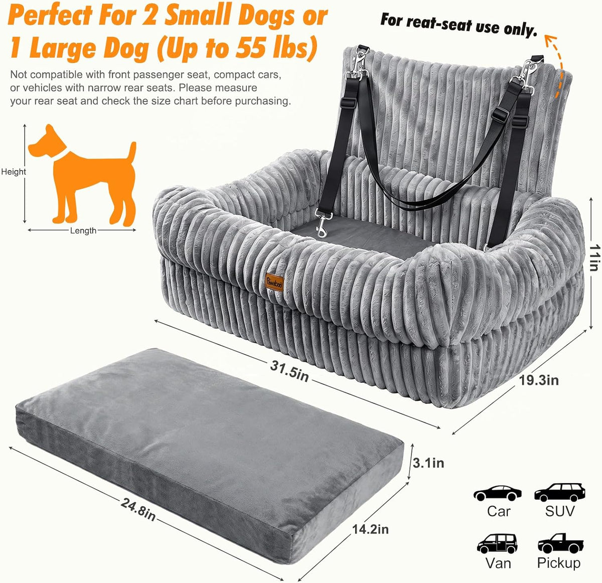 pawaboo dog car seat bed, memory foam booster shown in use
