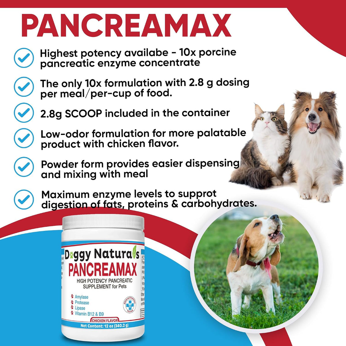 pancreamax 10x pancreatic enzymes for dogs and cats, side view