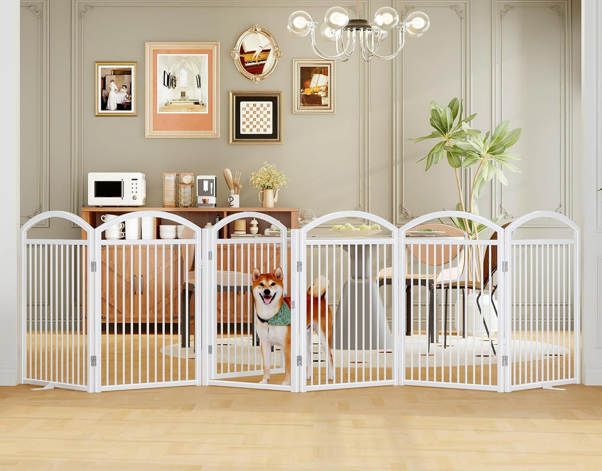 folding pet fence 144" wide, 32" tall,freestanding dog, main product view