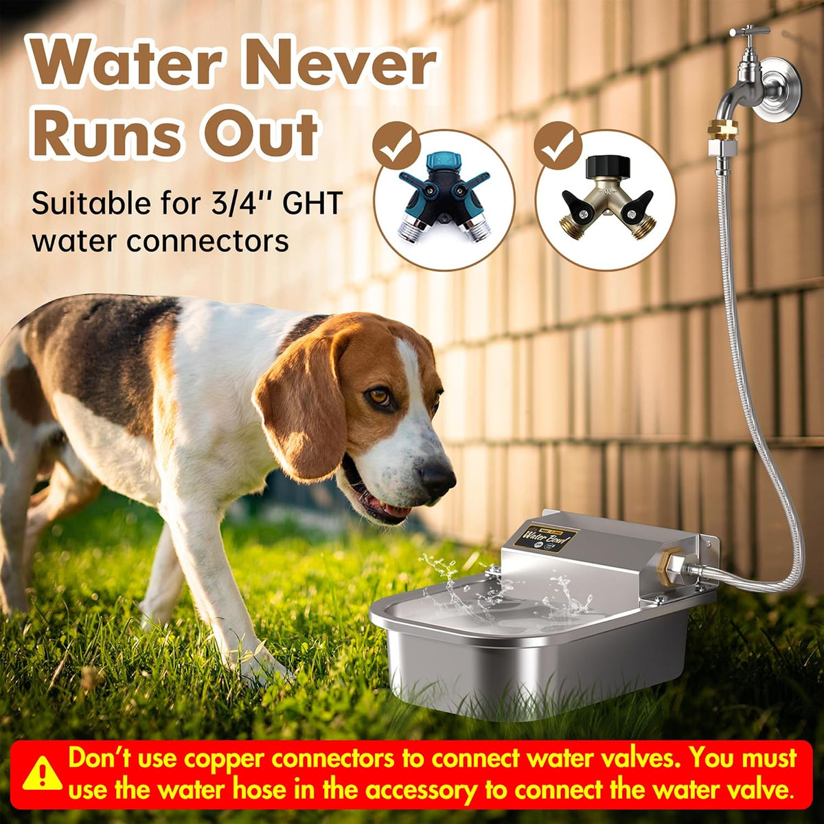 petten 3l automatic dog water bowl dispenser, stainless, side view