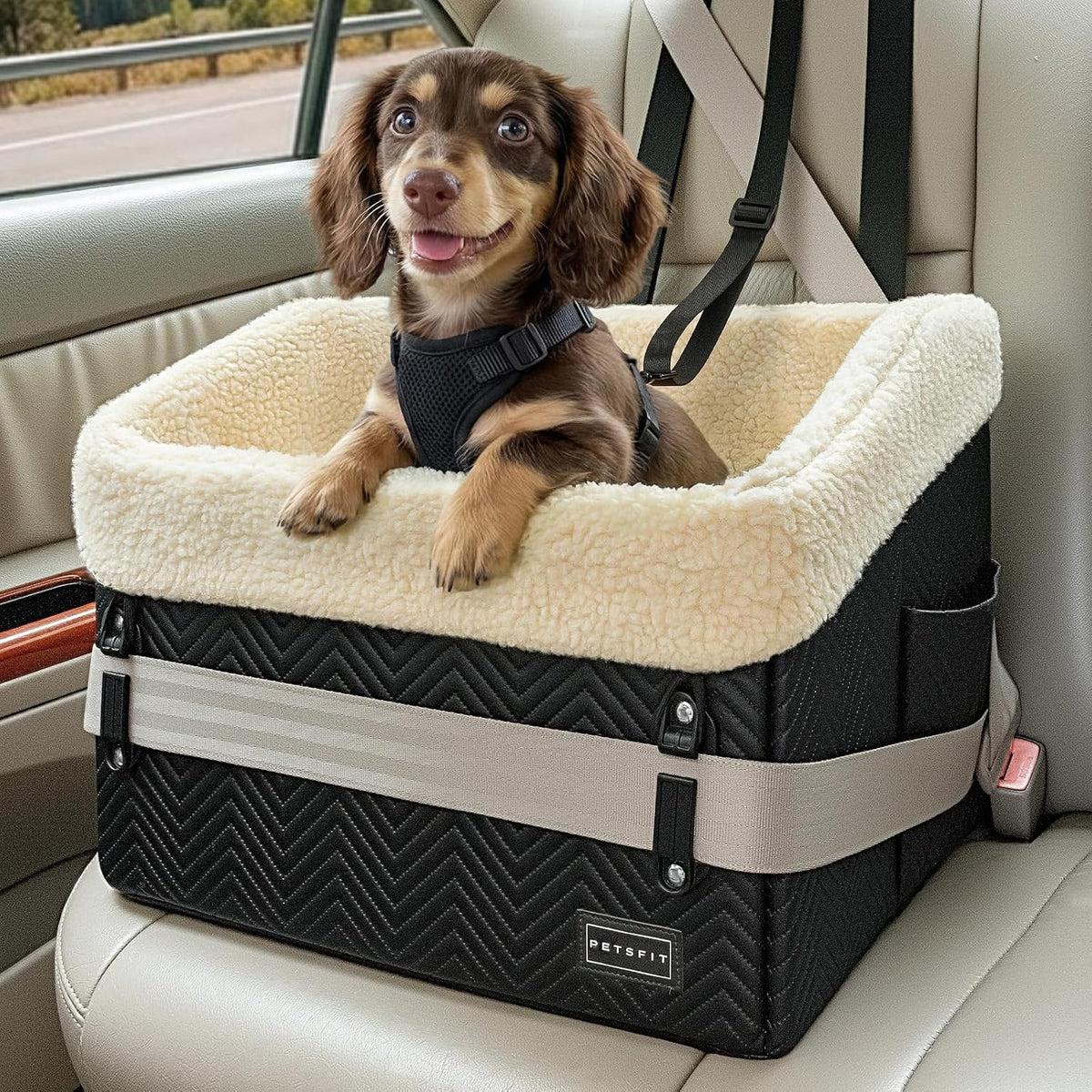 petsfit small dog car seat, waterproof pu leather, main product view