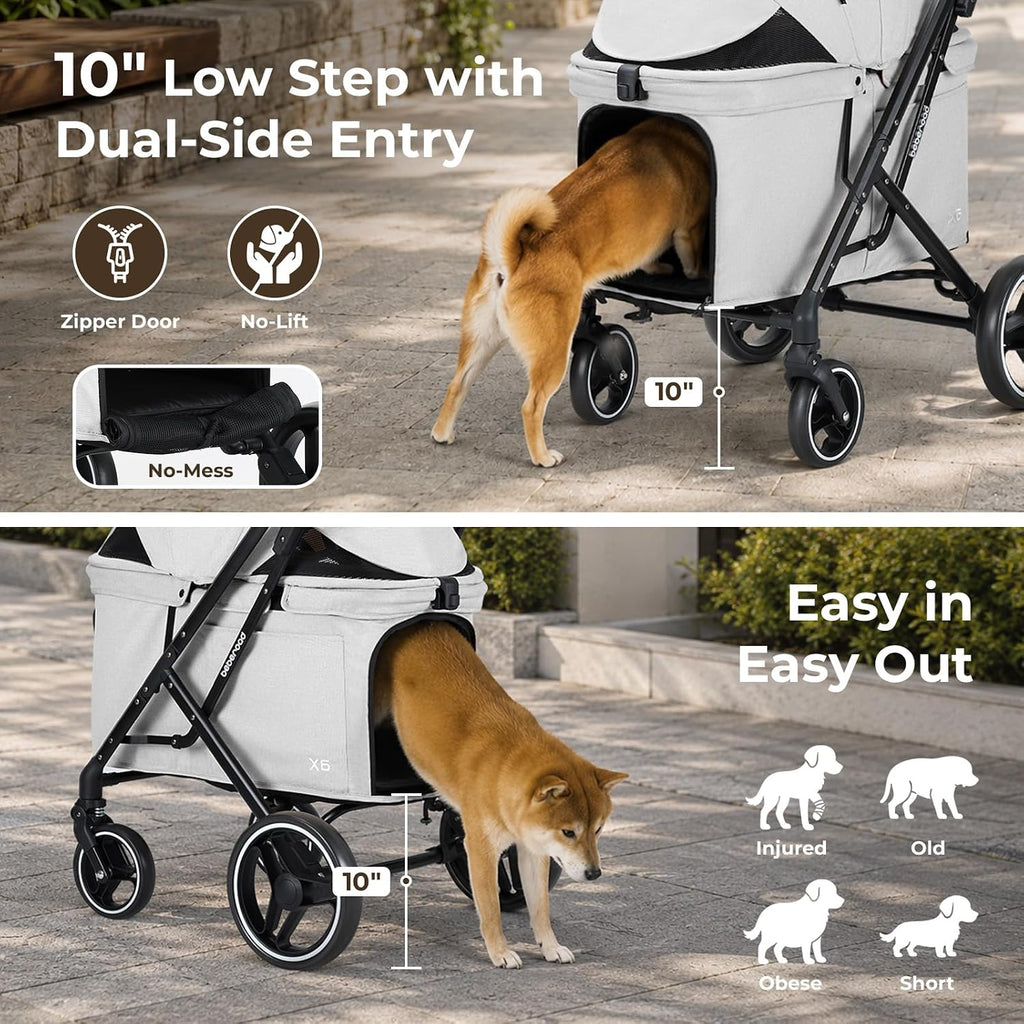 x6 pet stroller for medium large pets up, side view