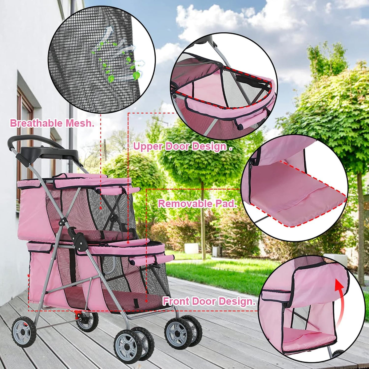 double layer dog stroller for 2 small dogs/cats, side view