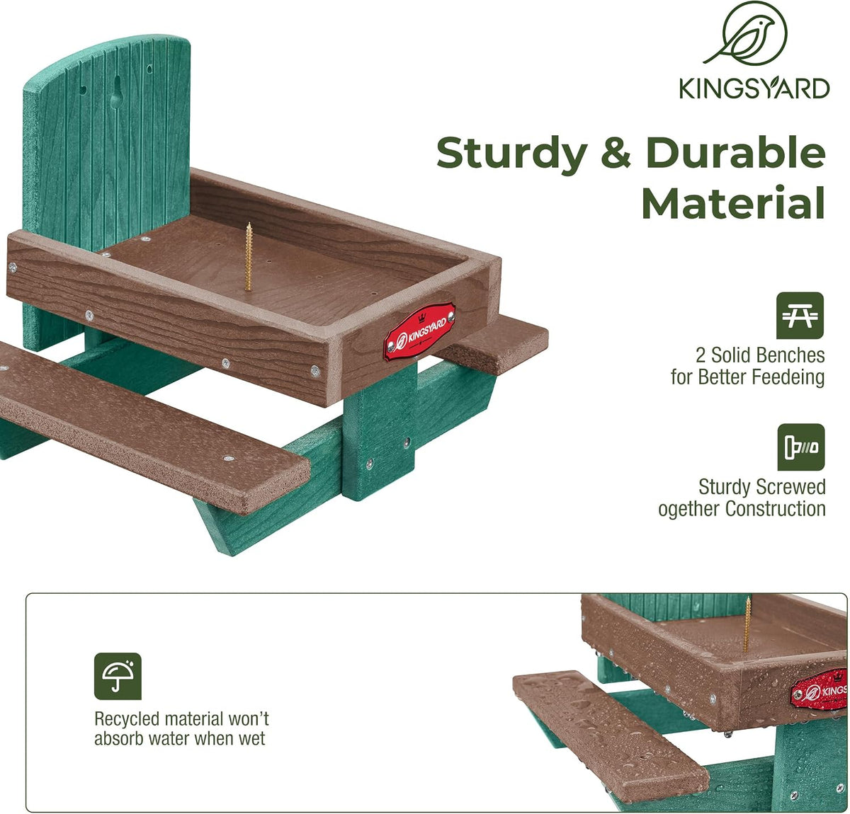 kingsyard squirrel feeder table for outside, recycled plastic, close-up detail
