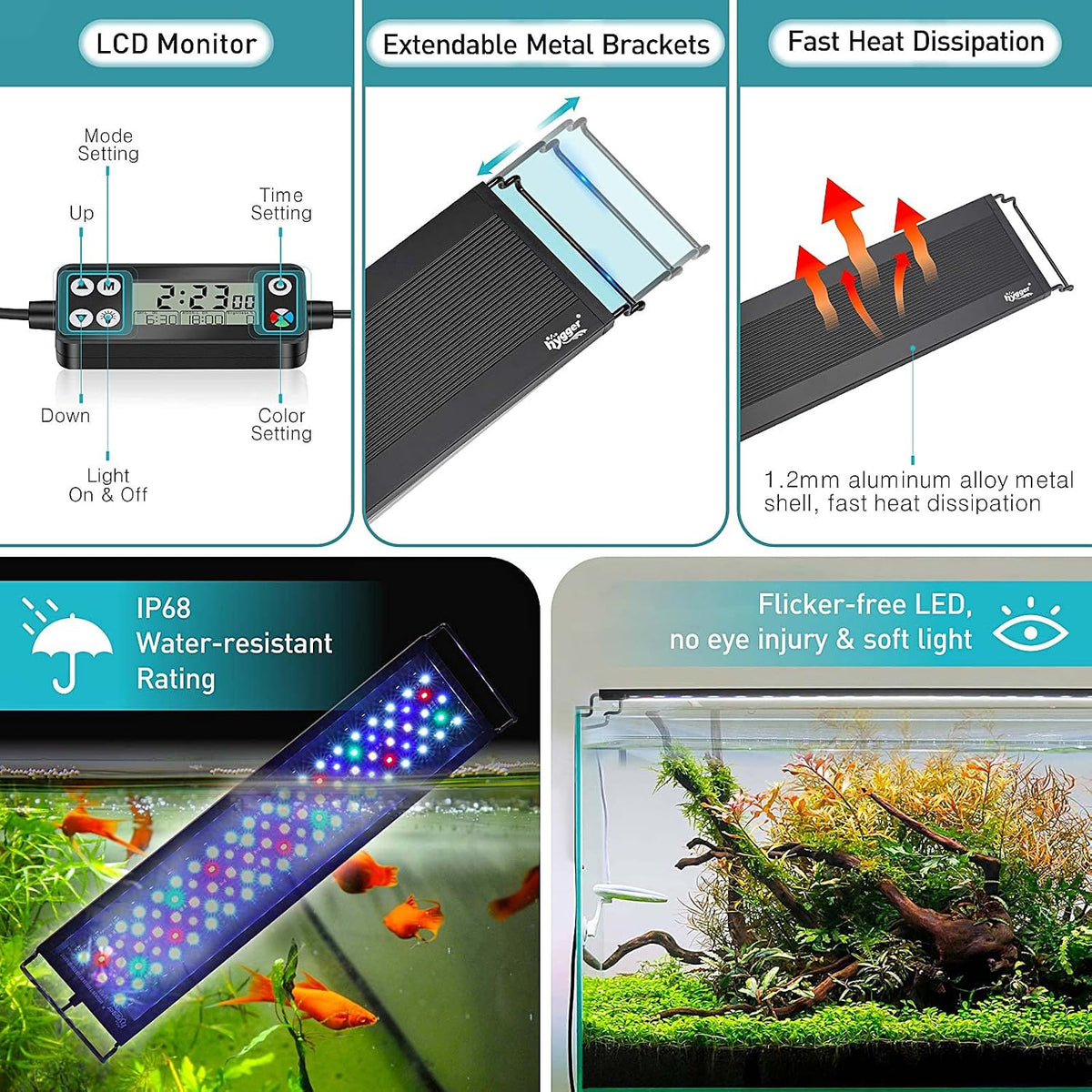 hygger auto on off led aquarium light, full, package contents