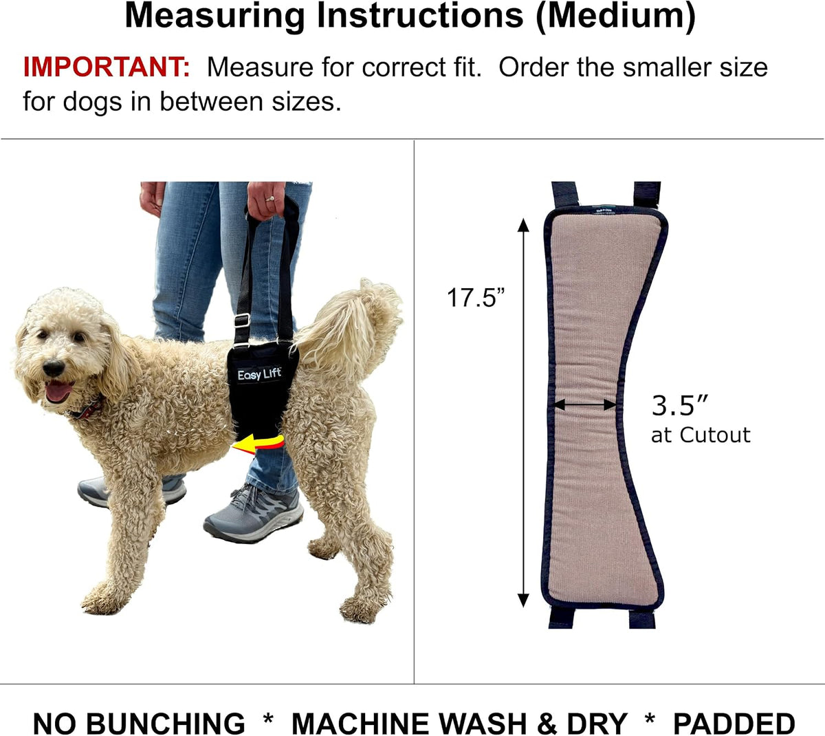 easy lift® dog hind leg support slings, medium shown in use